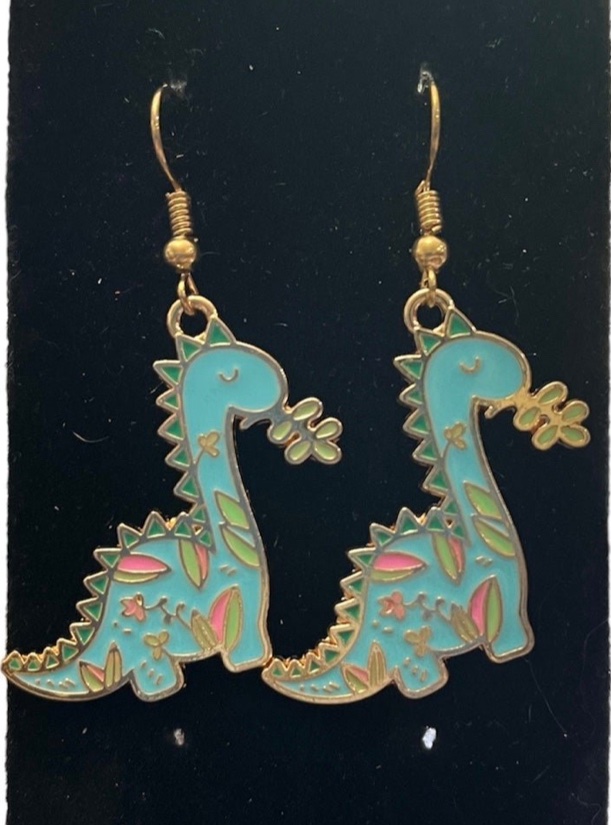 Blue Brontosaurus Dinosaur Earrings