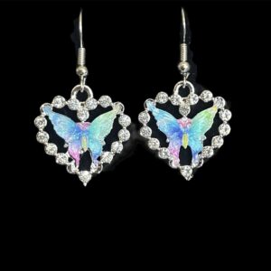 Rhinestone Heart Butterfly Earrings