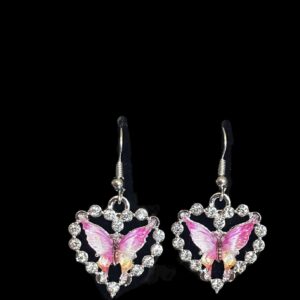 Rhinestone Heart Butterfly Earrings