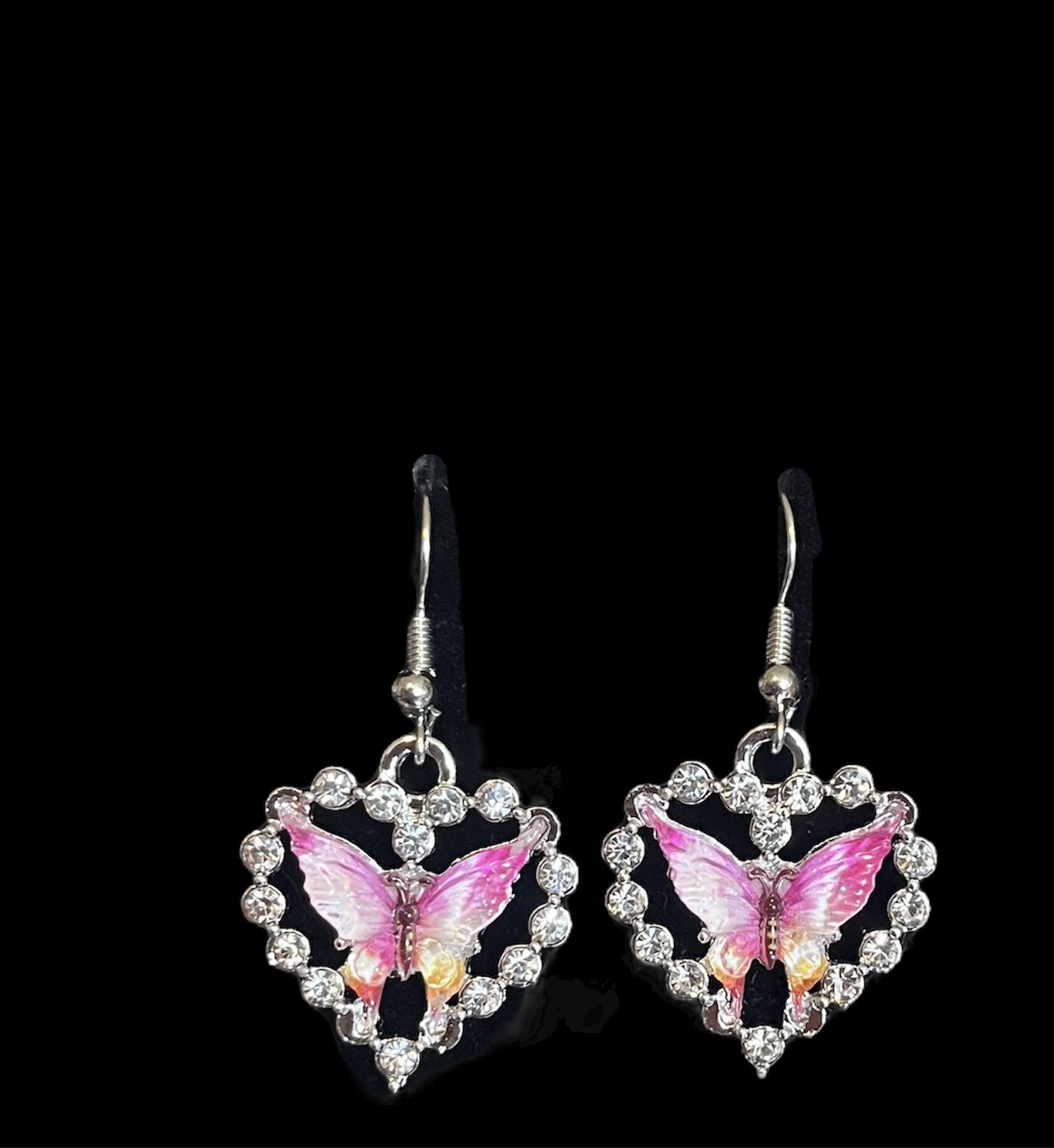 Rhinestone Heart Butterfly Earrings