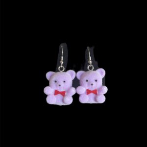 Purple Fuzzy Bear Earrings