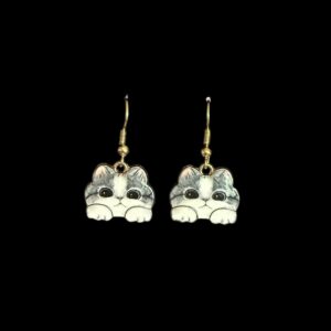 Gray & White Cat Earrings