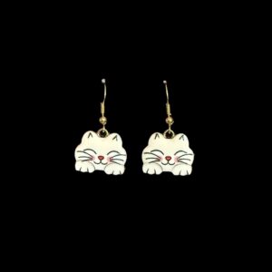 Smiling White Cat Earrings