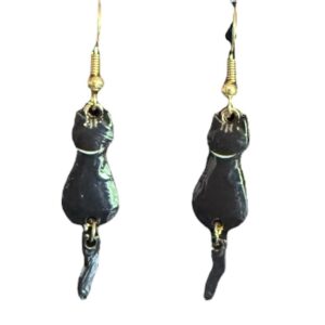 Black Cat Swinging Tail Earrings